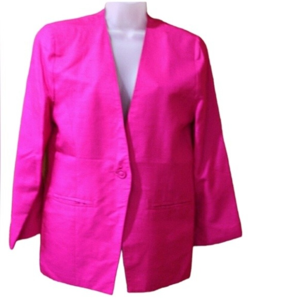 Eleanor P Brenner Vintage Hot Pink Barbiecore Blazer Jacket 100% Silk 8